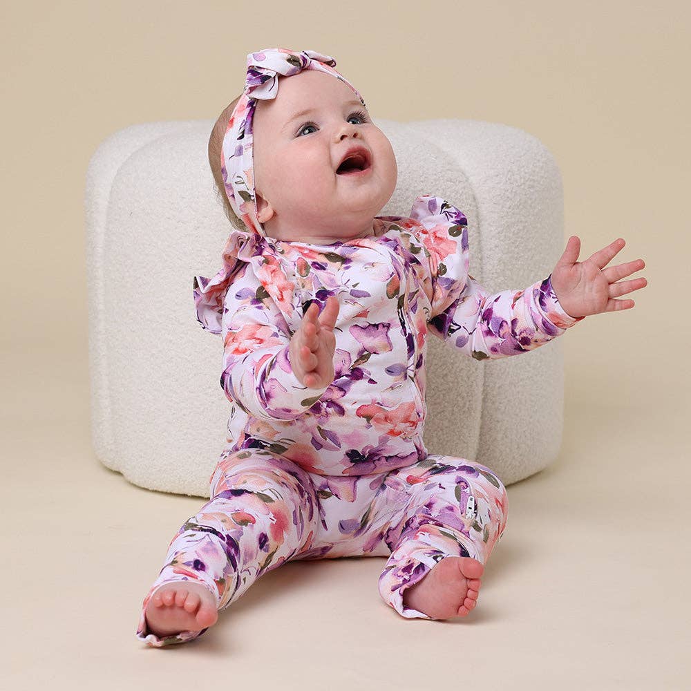Snuggle Hunny - Blushing Beauty Organic Snugglesuit Convertible Romper with Frill - 0-3 Months (000)