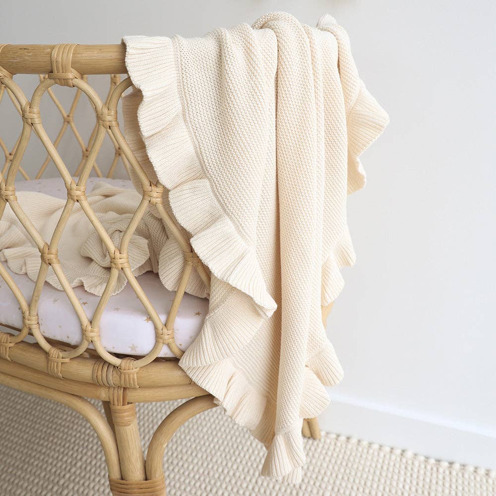 Snuggle Hunny - Cream Ruffle Knit Organic Baby Blanket