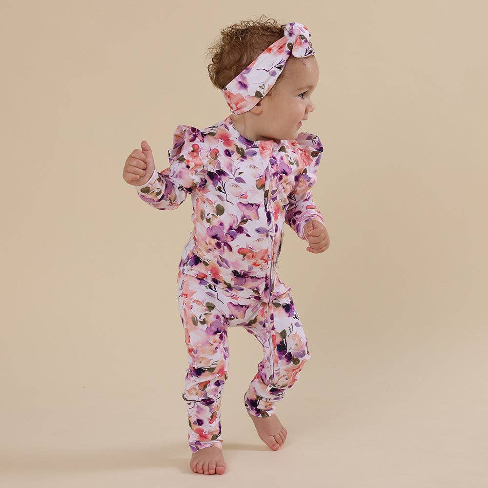 Snuggle Hunny - Blushing Beauty Organic Snugglesuit Convertible Romper with Frill - 0-3 Months (000)