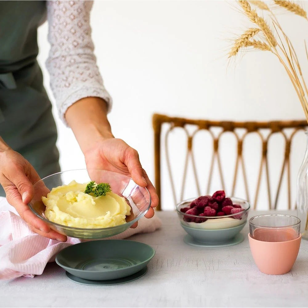 Beaba Duralex Glass Meal Set With Soft Protective Suction Pad - Eucalyptus