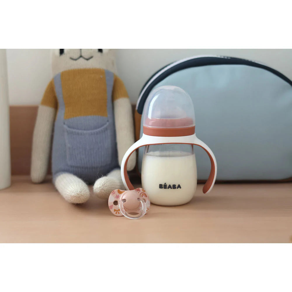Beaba 2 In 1 Bottle To Sippy Learning Cup 210ML - TERRACOTTA