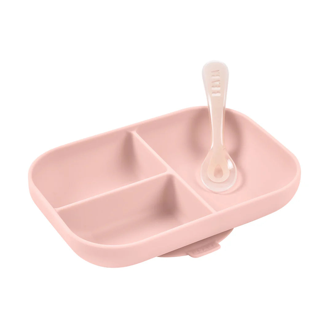 Beaba Silicone Suction Divided Plate & Spoon - COTTON CANDY | ETA Early July