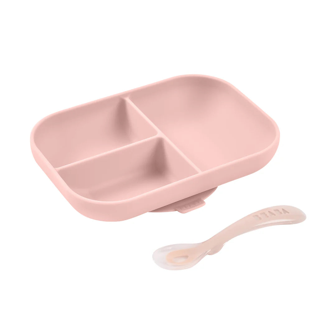 Beaba Silicone Suction Divided Plate & Spoon - COTTON CANDY | ETA Early July
