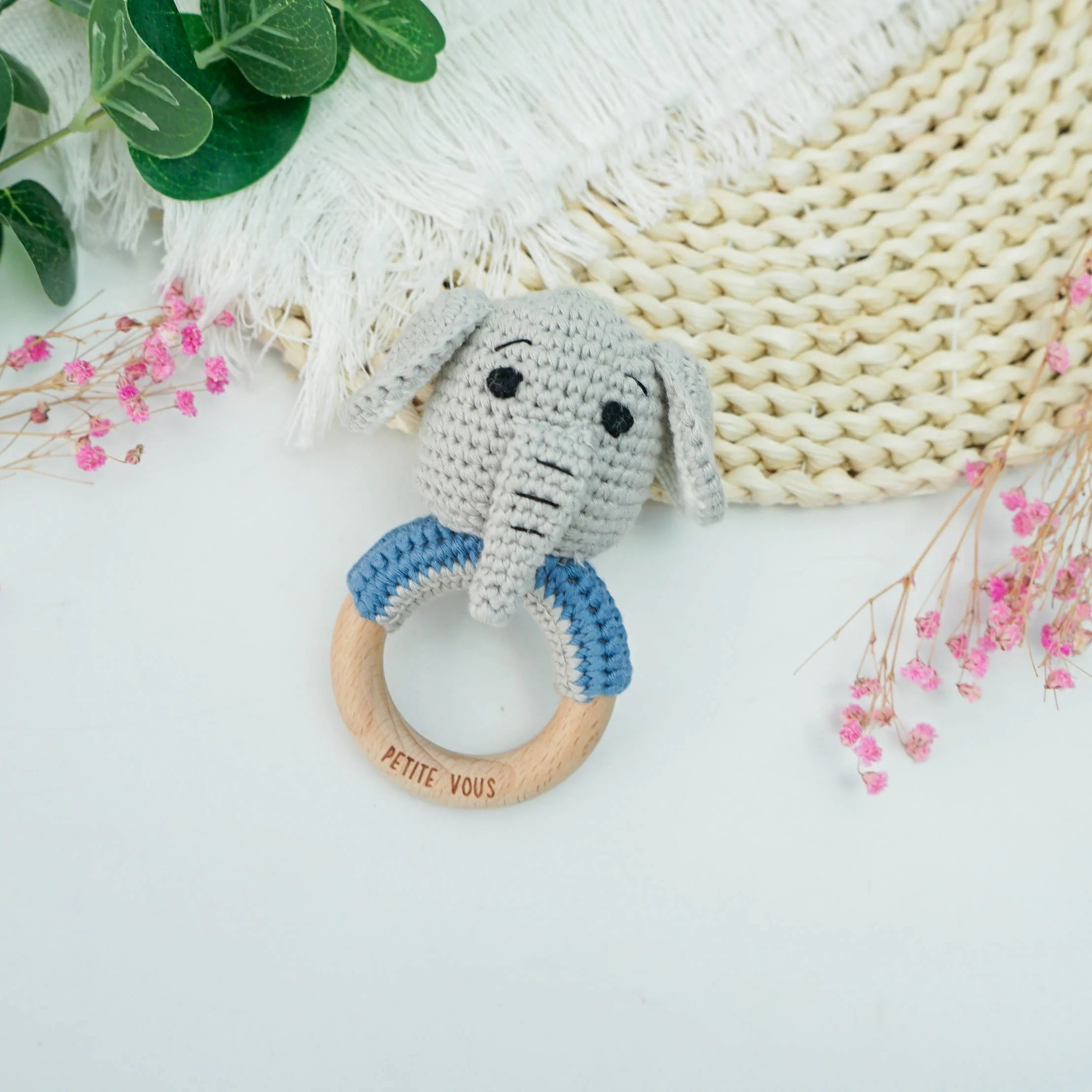 Petite Vous Crochet Ring Rattle - Ellis Elephant - Tiny Tots Baby Store