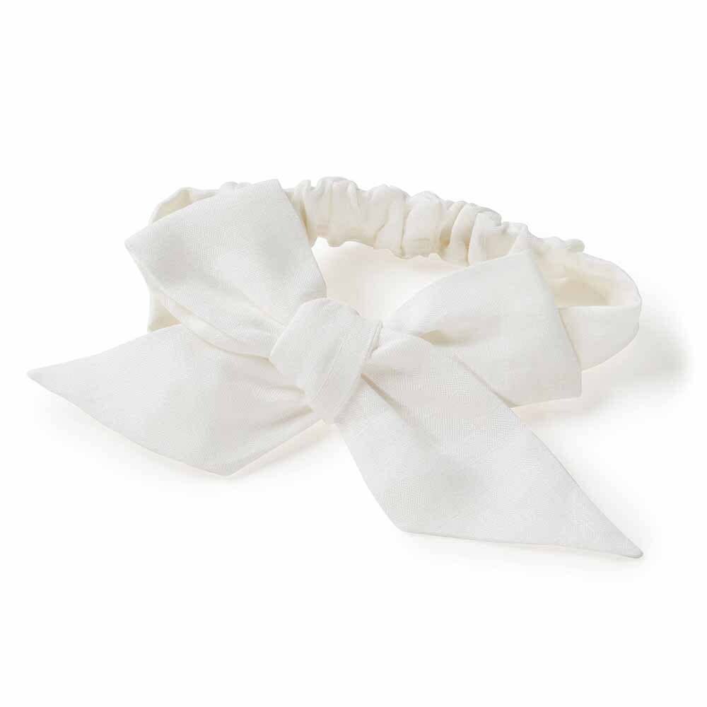 Snuggle Hunny - White Pre-Tied Linen Bow - Baby & Toddler