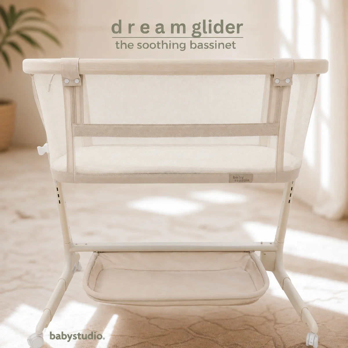 Babystudio Dream Glider Bedside Sleeper – Auto Motion Bassinet | Sand