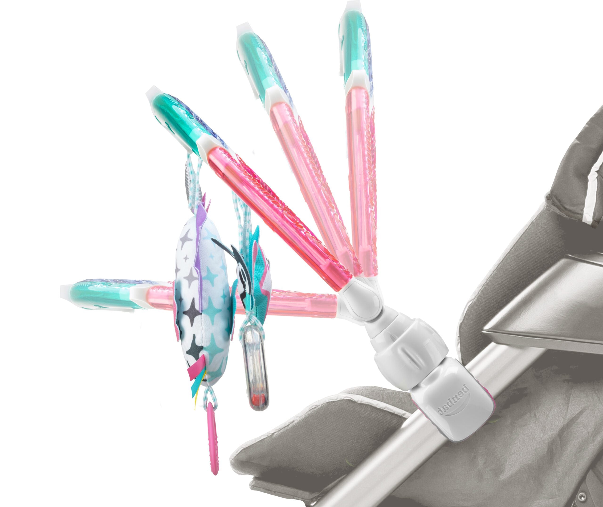 BenBat Baby Stroller Arch Toy Rainbow Dazzle Friends Play Bar Adjustable for Bouncers and Car Seat