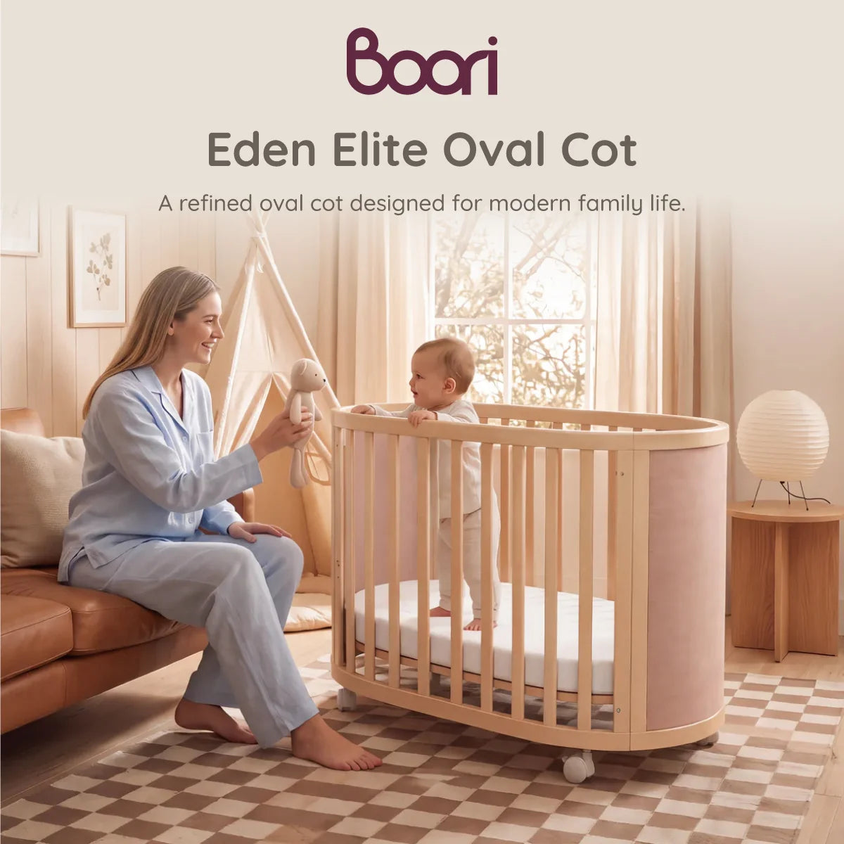 Eden Elite Oval Cot | Cherry & Beech