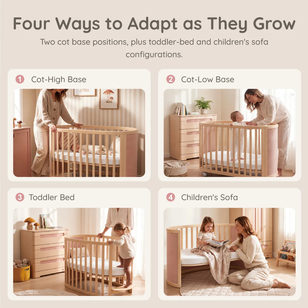 Eden Elite Oval Cot | Cherry & Beech