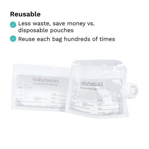 Baby Brezza Reusable Breastmilk Storage Bags, 10 Pack, Includes Filling Funnel