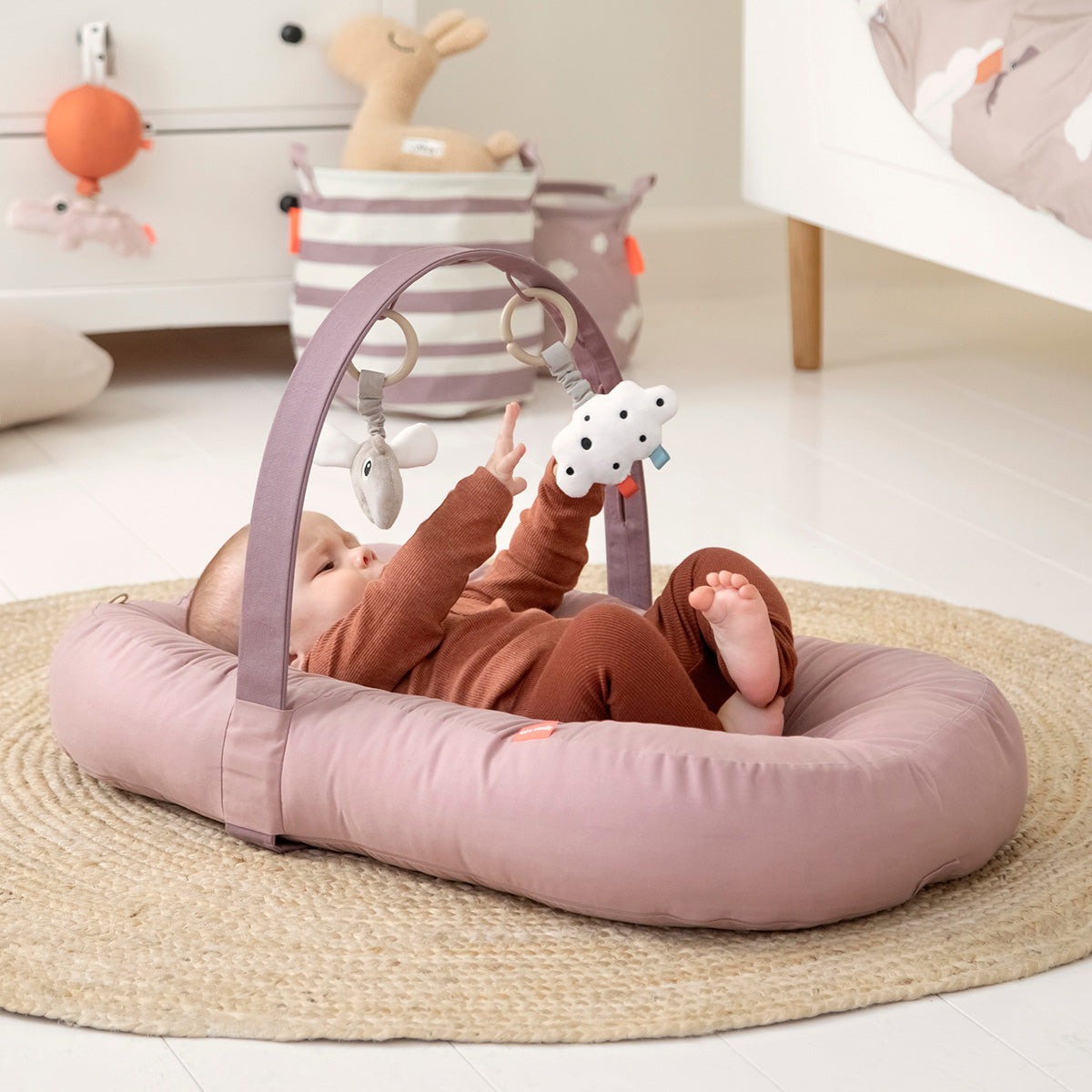 Done by Deer Cozy Lounger with Activity Arch – Raffi Powder - Tiny Tots Baby Store 