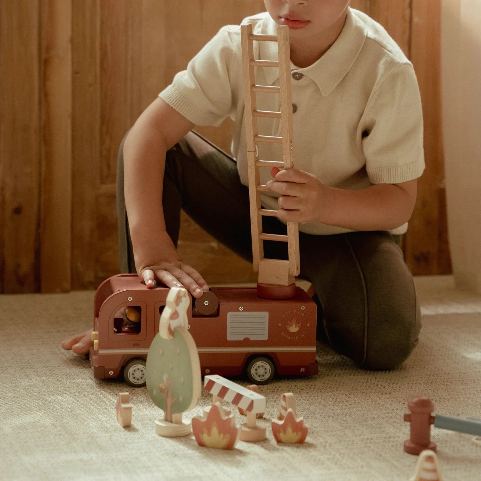Little Dutch Wooden Fire Truck Set