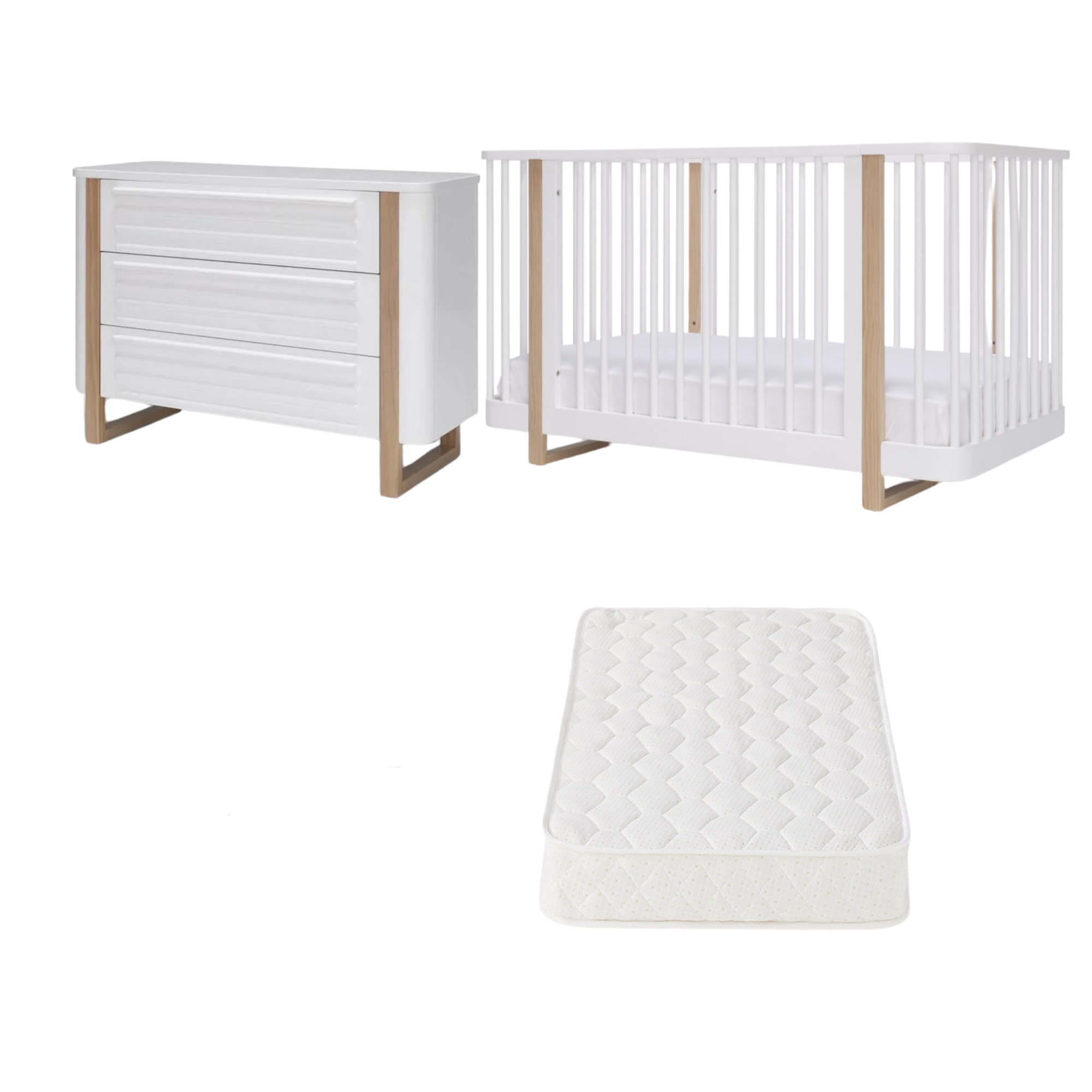 Tasman Eco Pisa STANDARD Nursery 5 PC Package White & Sandstone (EOFY Save $349) ETA JULY 2025 - Tiny Tots Baby Store