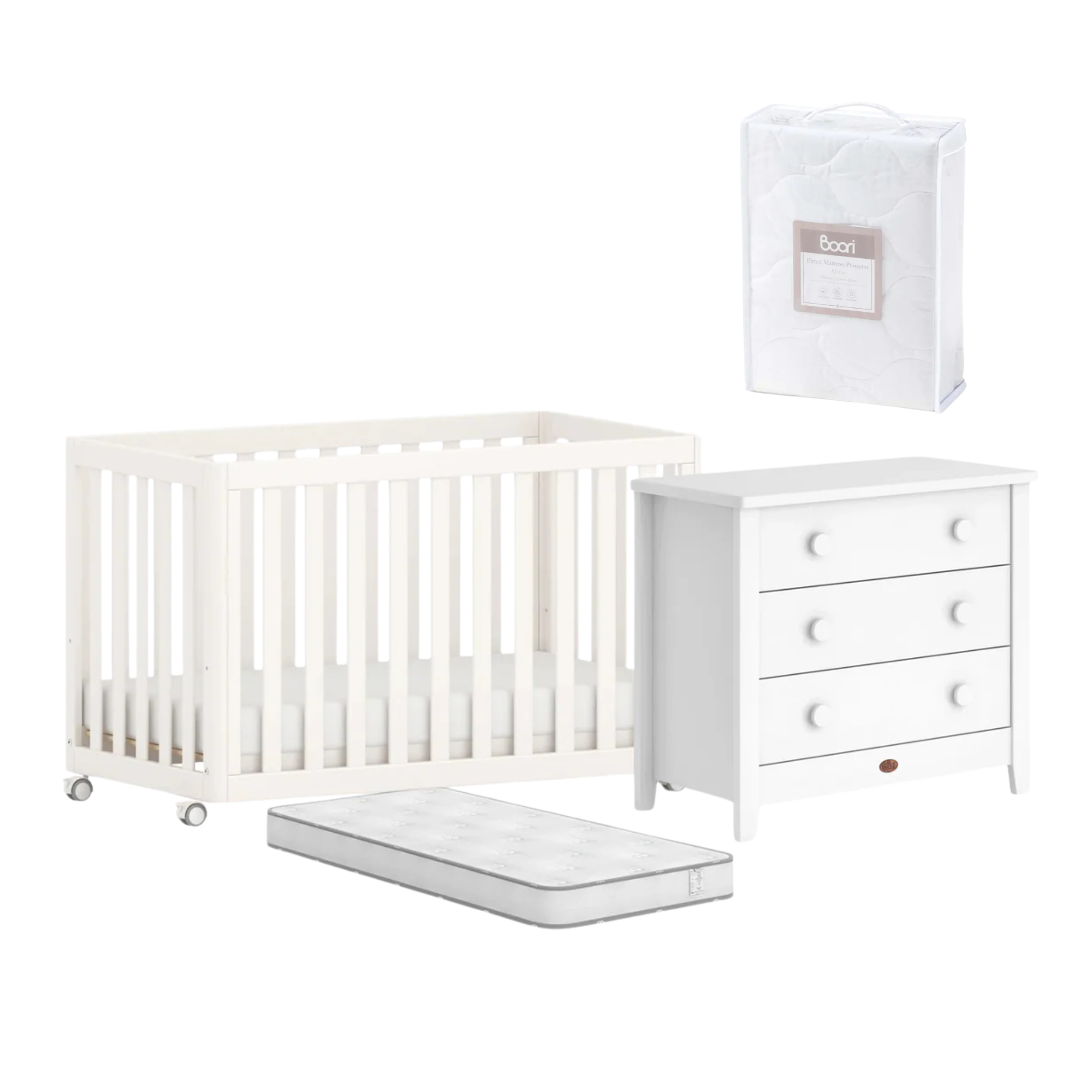 Boori Turin Compact Cot 3 PC Complete Package |FREE Mattress Protector RRP $49.95