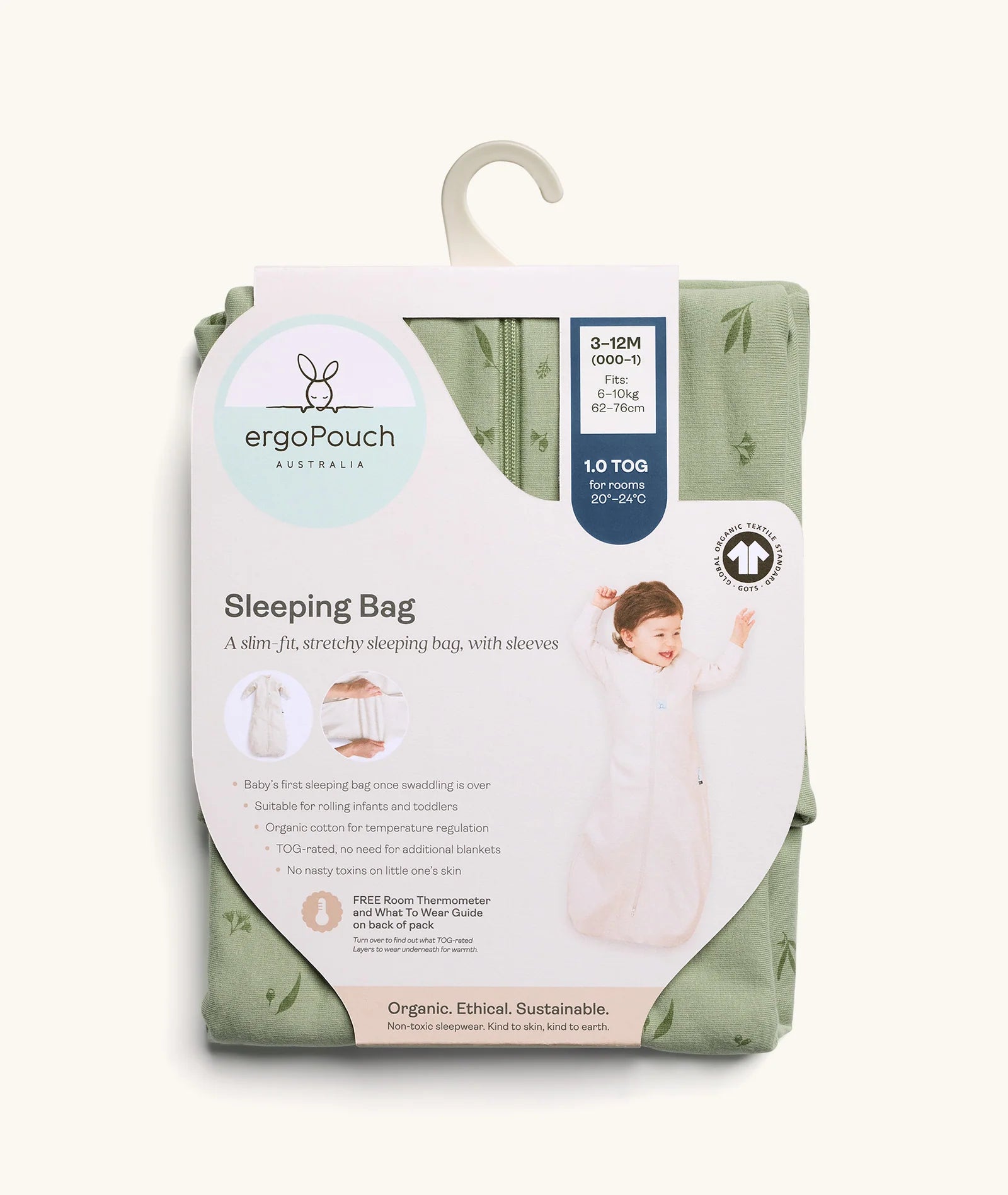 Ergopouch Sleeping Bag 1.0 TOG Sleeved Willow - Tiny Tots Baby Store