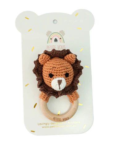 Petite Vous Crochet Ring Rattle - Roary Lion - Tiny Tots Baby Store