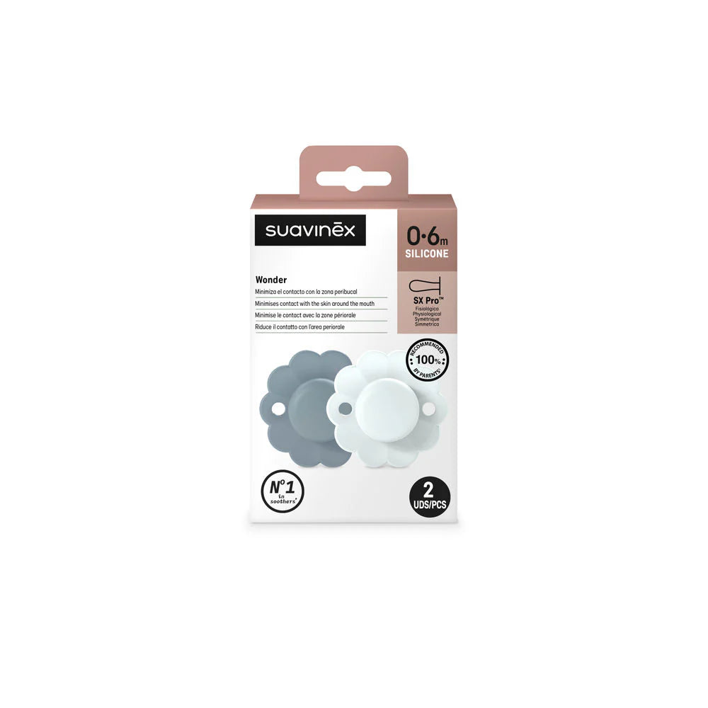 Suavinex Wonder Soother 0-6 Months 2 Pack- SPRING LAKE/ILLUSION BLUE
