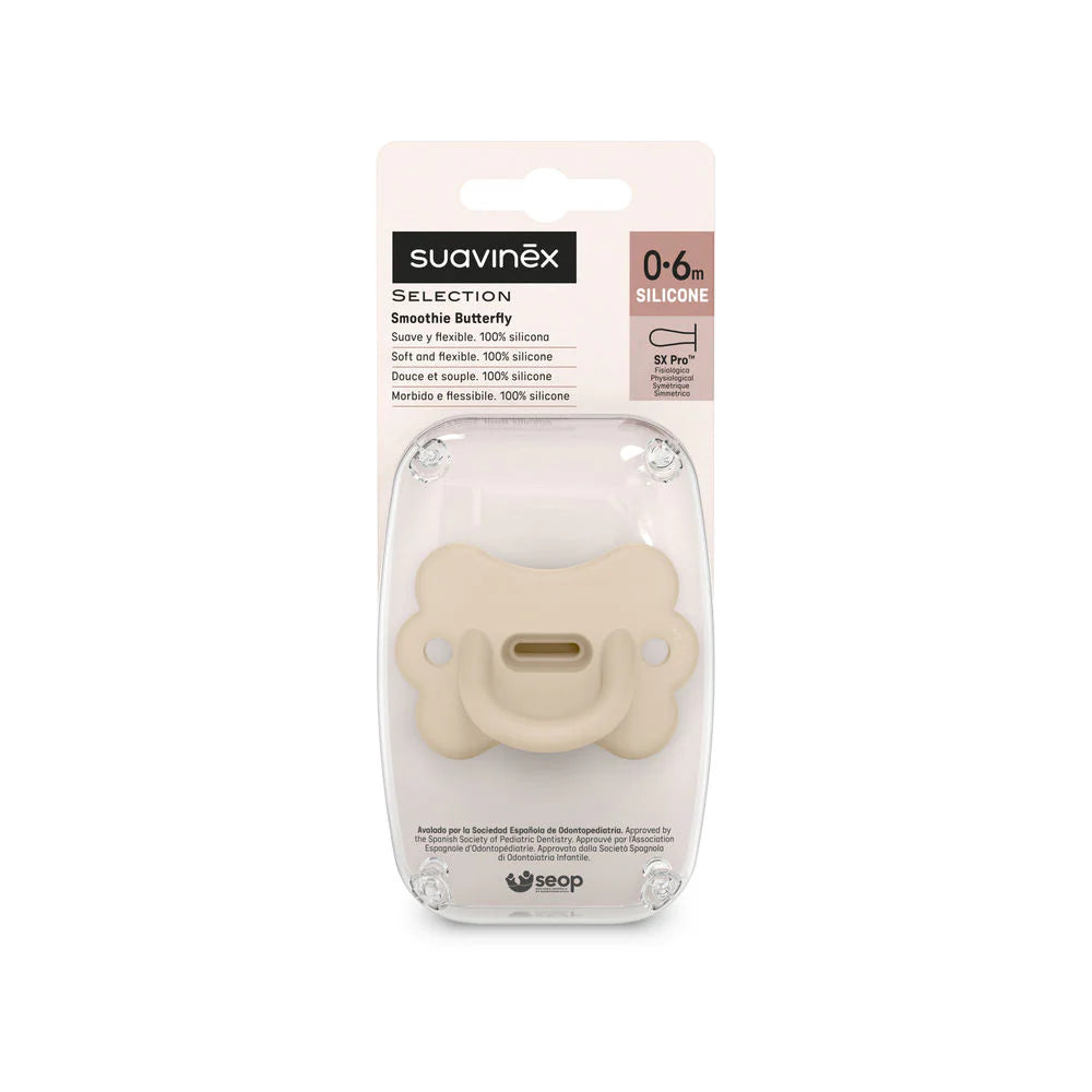 Suavinex Colour Essence Butterfly All Silicone SX Pro Soother 0-6 Months - IRISH CREAM