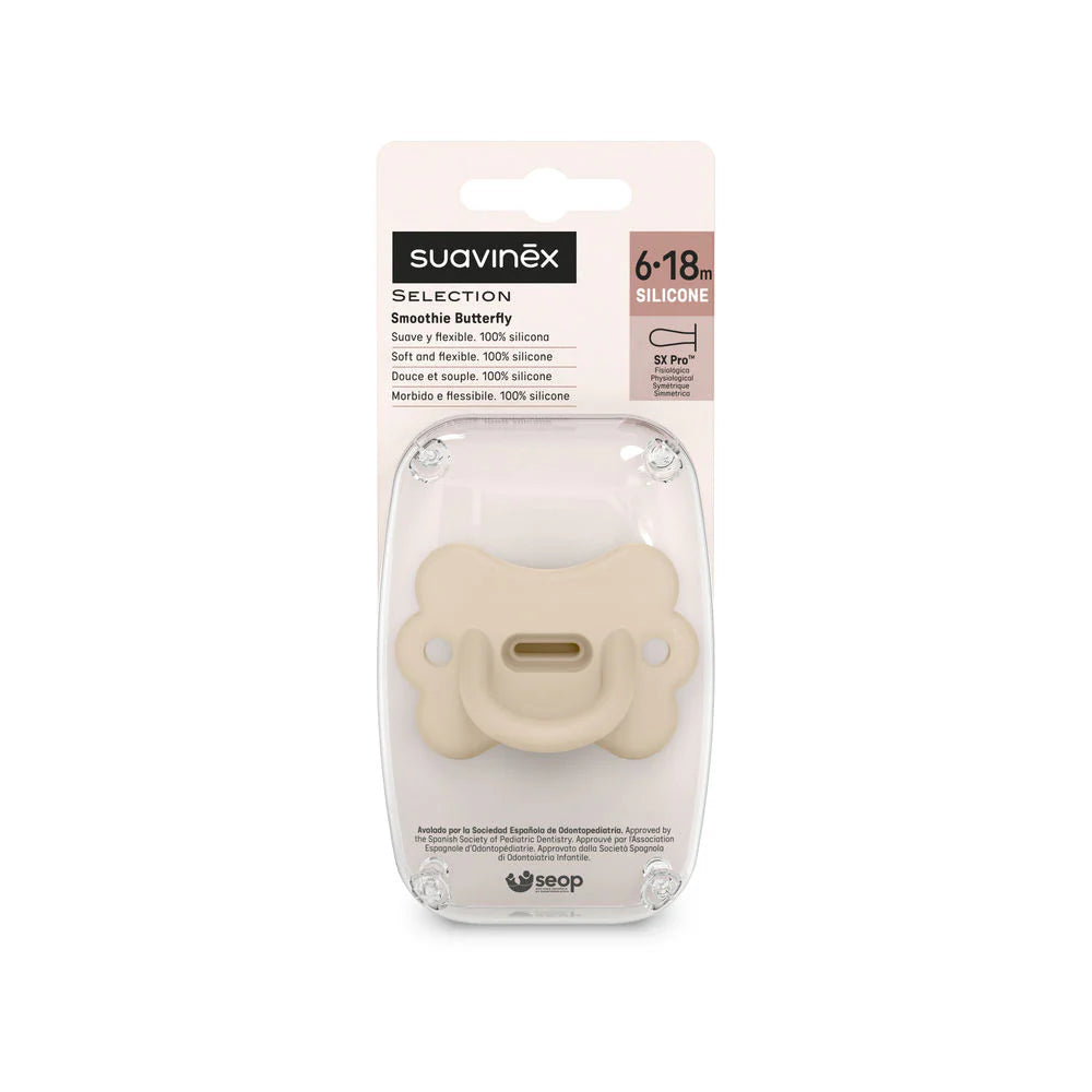 Suavinex Colour Essence Butterfly All Silicone SX Pro Soother 6-18 Months - Irish Cream