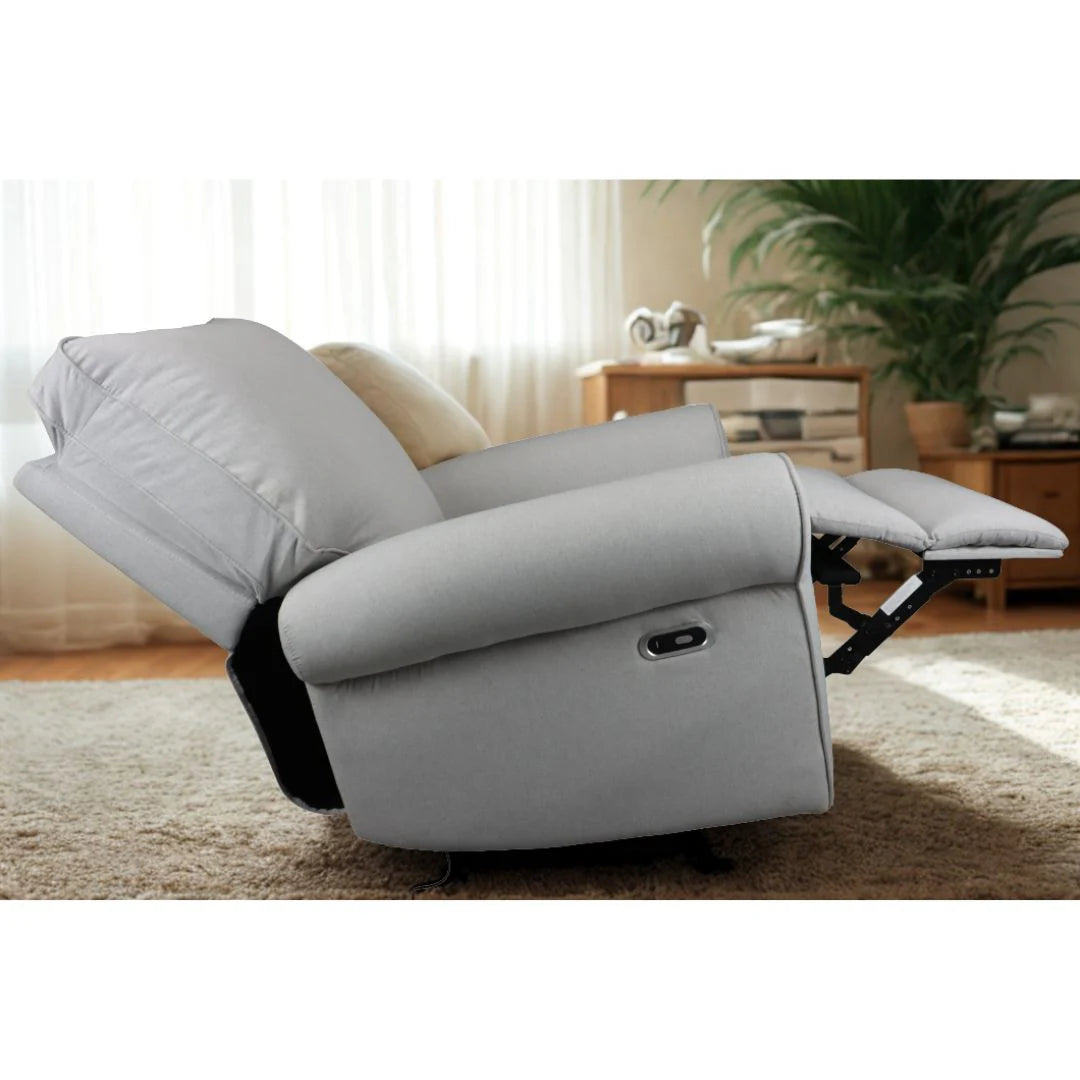 Baby Studio Deluxe Electric Linen Reclining Glider Feeding Chair- Light Grey