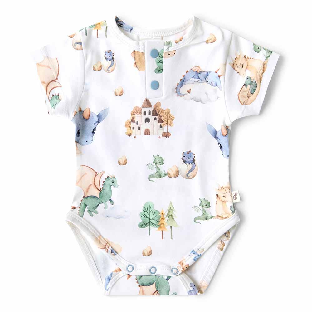 Snuggle Hunny - Dragon Short Sleeve Organic Bodysuit - 0-3 Months (000)