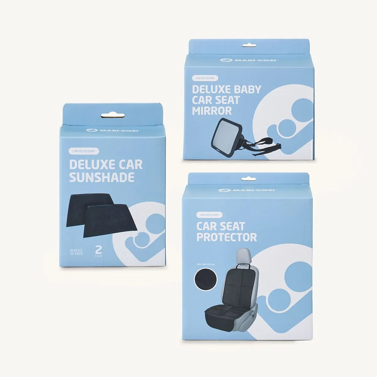 Maxi Cosi Deluxe Baby Car Seat Mirror, Seat Protector and Car Sunshade