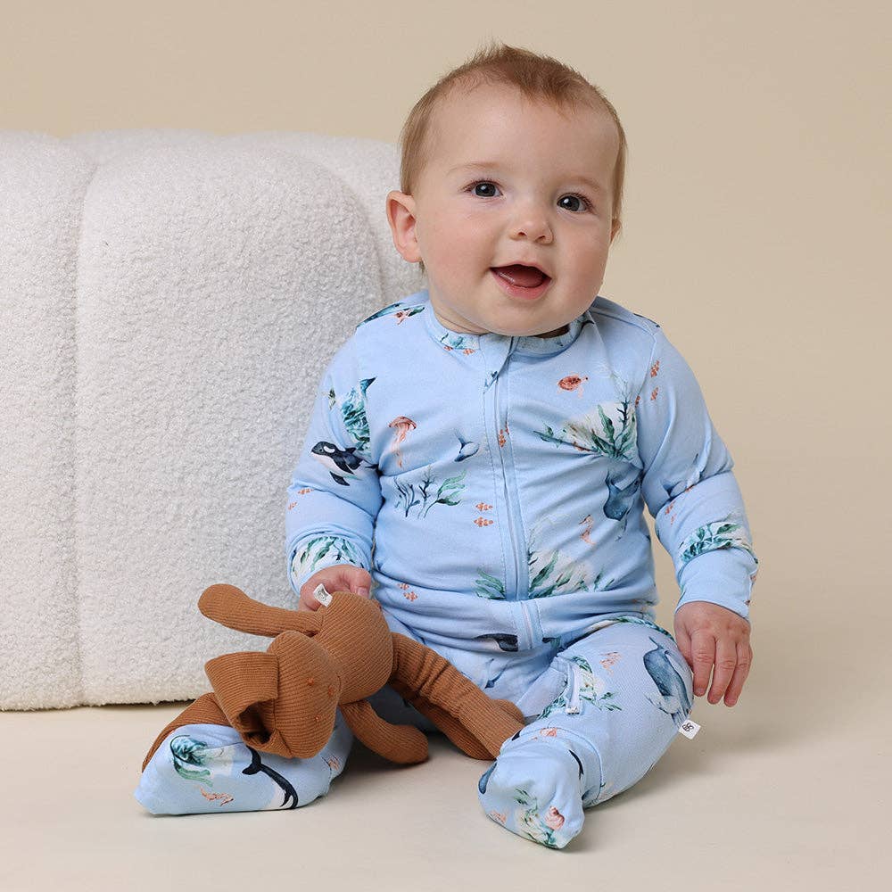 Snuggle Hunny - Blue Ocean Organic Snugglesuit Convertible Romper - Newborn (0000)