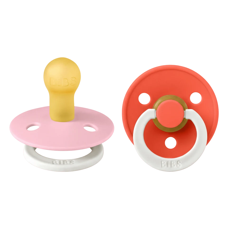 BIBS Dummies Baby Pink/Tango GLOW Round, Latex (2pk)