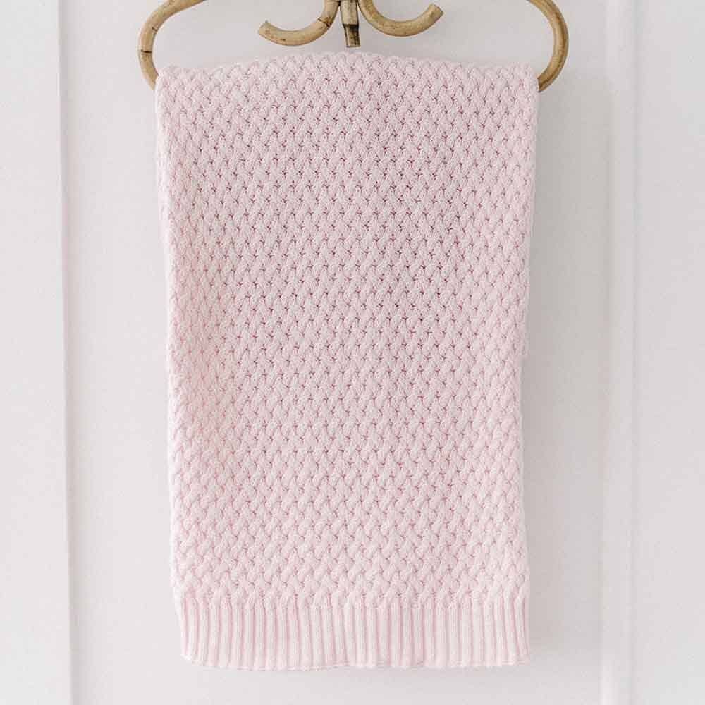 Snuggle Hunny - Blush Pink Diamond Knit Organic Baby Blanket