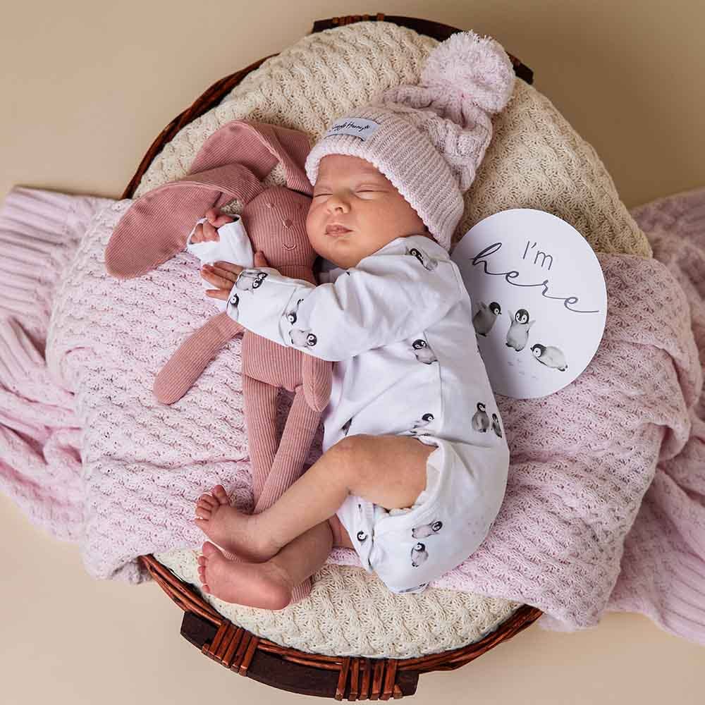 Snuggle Hunny - Blush Pink Organic Baby Knit Beanie - S