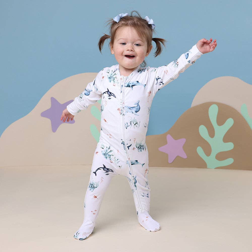 Snuggle Hunny - Ocean Organic Snuggle Sleepsuit Zip Footie - 6-12 Months (0)