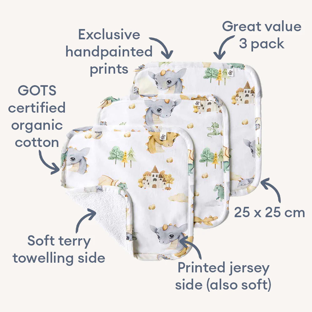 Snuggle Hunny Dragon Organic Wash Cloths - 3 Pack