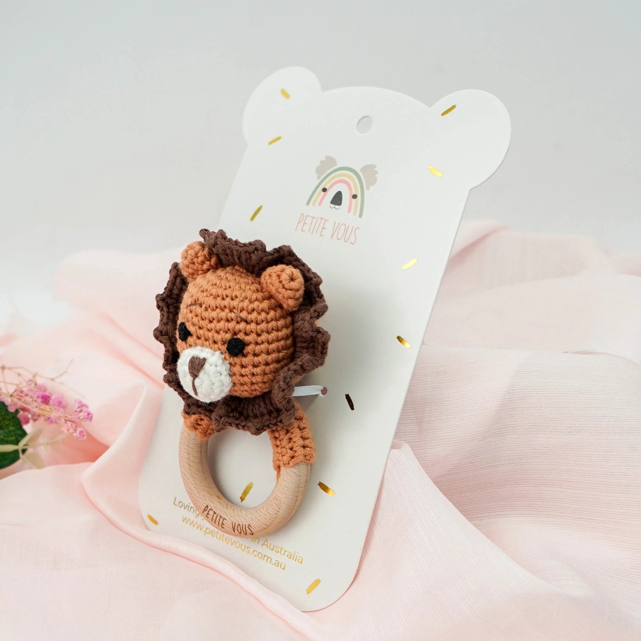 Petite Vous Crochet Ring Rattle - Roary Lion - Tiny Tots Baby Store