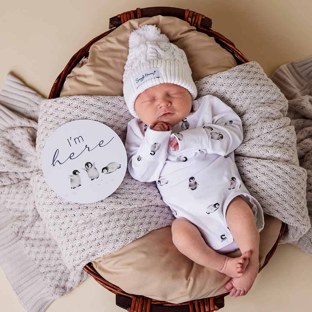 Snuggle Hunny - White Organic Baby Knit Beanie - M