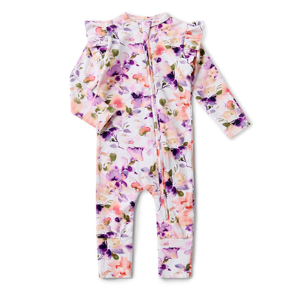 Snuggle Hunny - Blushing Beauty Organic Snugglesuit Convertible Romper with Frill - 0-3 Months (000)