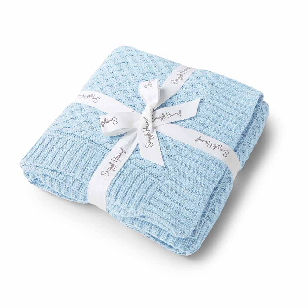 Snuggle Hunny - Baby Blue Diamond Knit Organic Baby Blanket