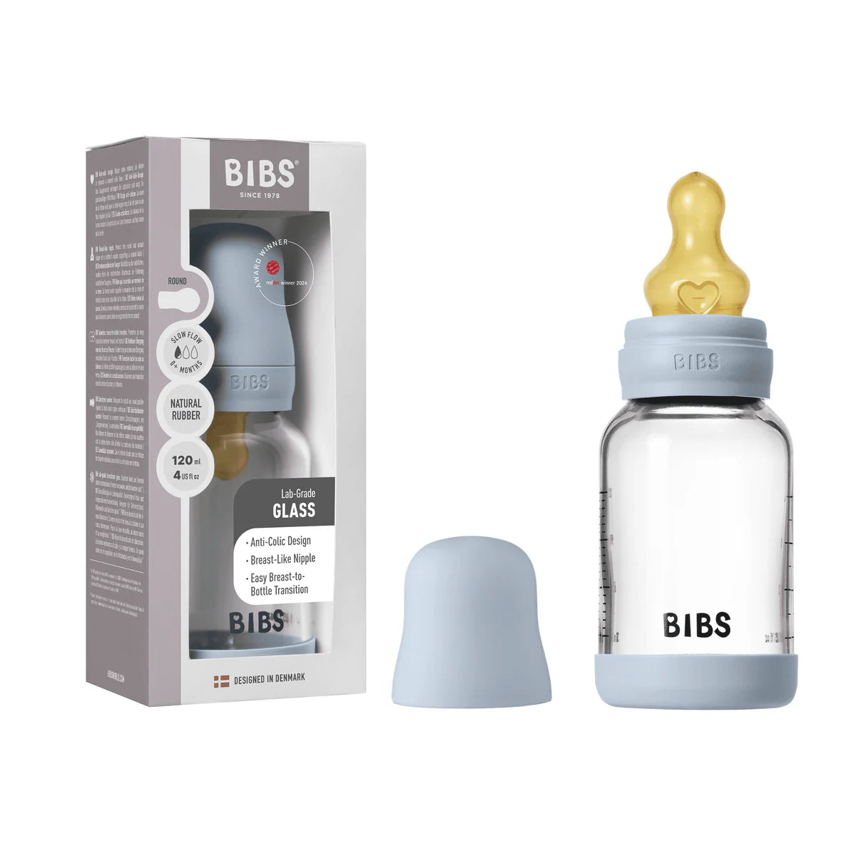 Bibs Glass Baby Bottle Complete Set 120ml Latex - Tiny Tots Baby Store