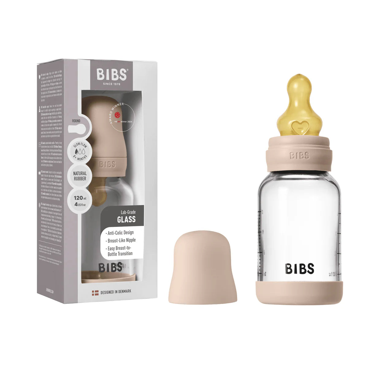 Bibs Glass Baby Bottle Complete Set 120ml Latex - Tiny Tots Baby Store