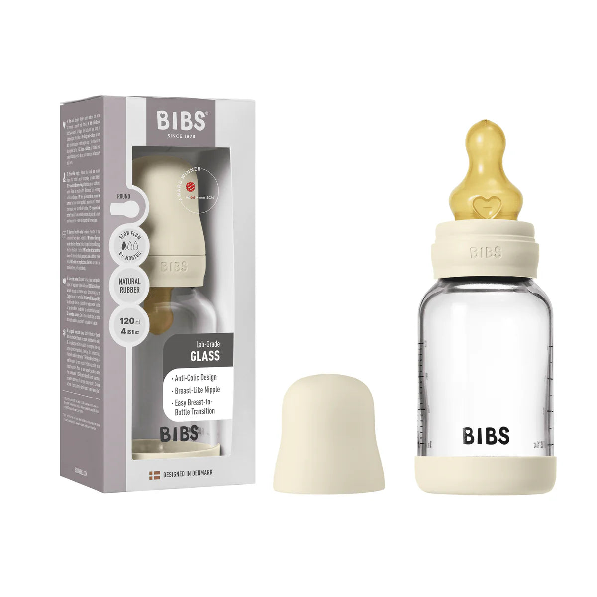 Bibs Glass Baby Bottle Complete Set 120ml Latex - Tiny Tots Baby Store