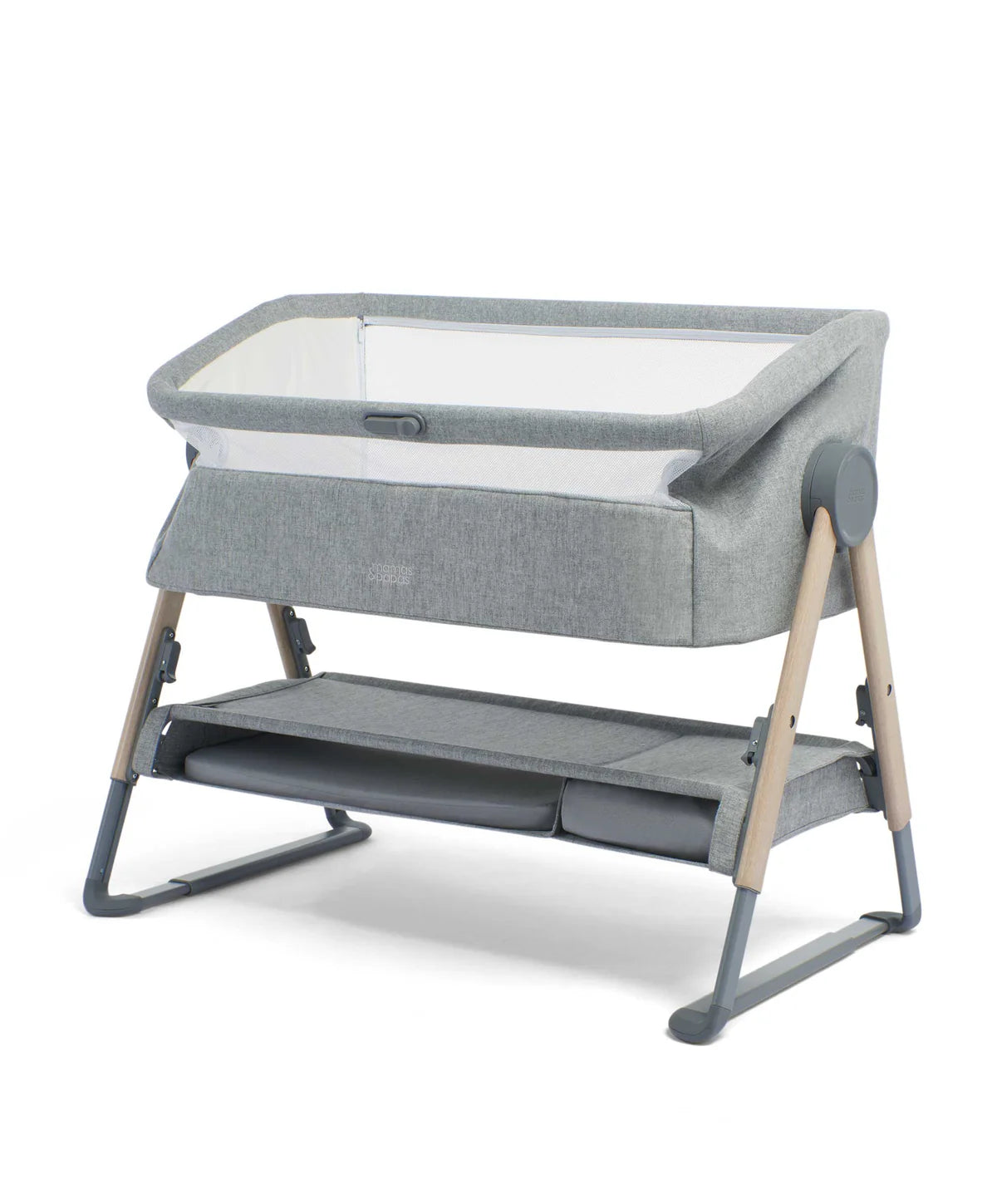 Mamas & Papas Lua Bedside Crib Grey - Tiny Tots Baby Store