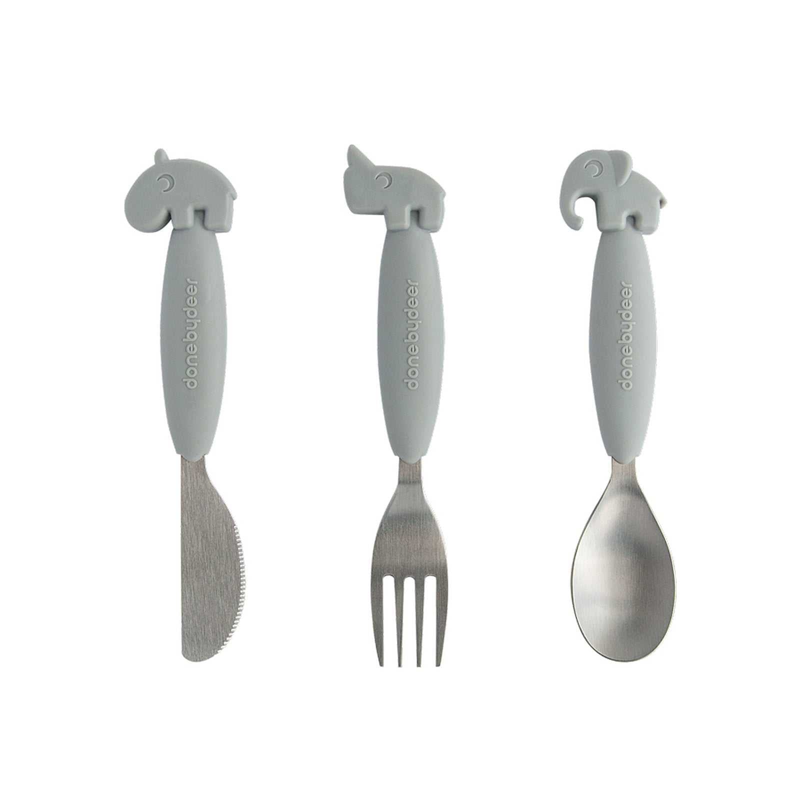 Done by Deer Yummy Plus Easy Grip Cutlery Set-Grey - Tiny Tots Baby Store 