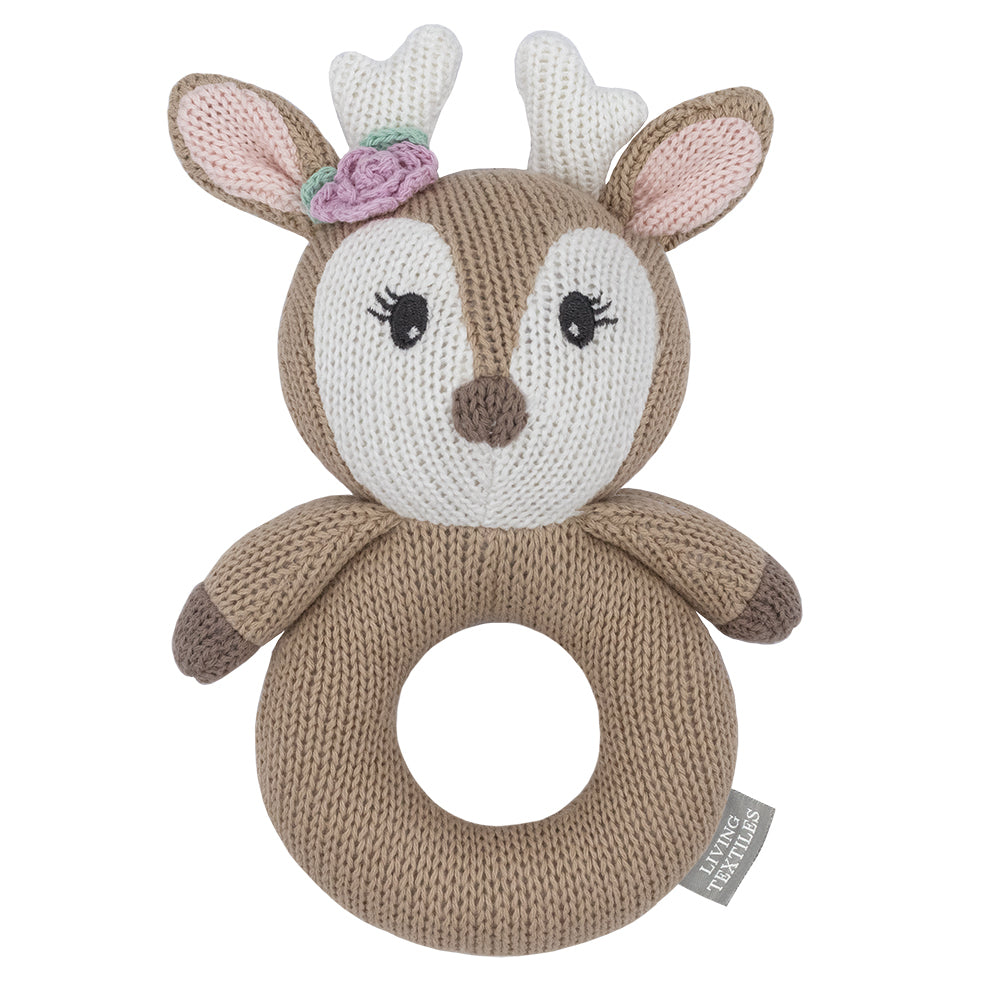 Living Textiles Knitted Ring Rattle Ava the Fawn - Tiny Tots Baby Store 