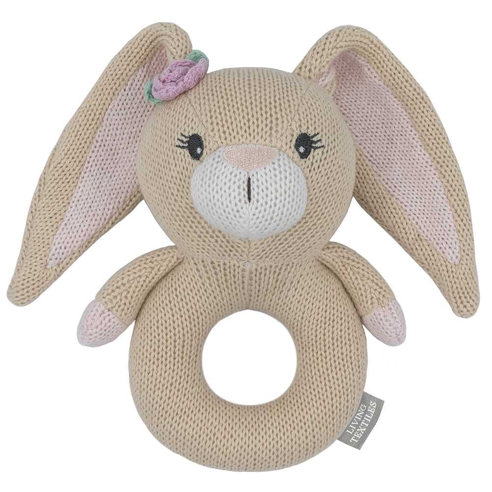 Living Textiles Knitted Ring Rattle Amelia the Bunny - Tiny Tots Baby Store 