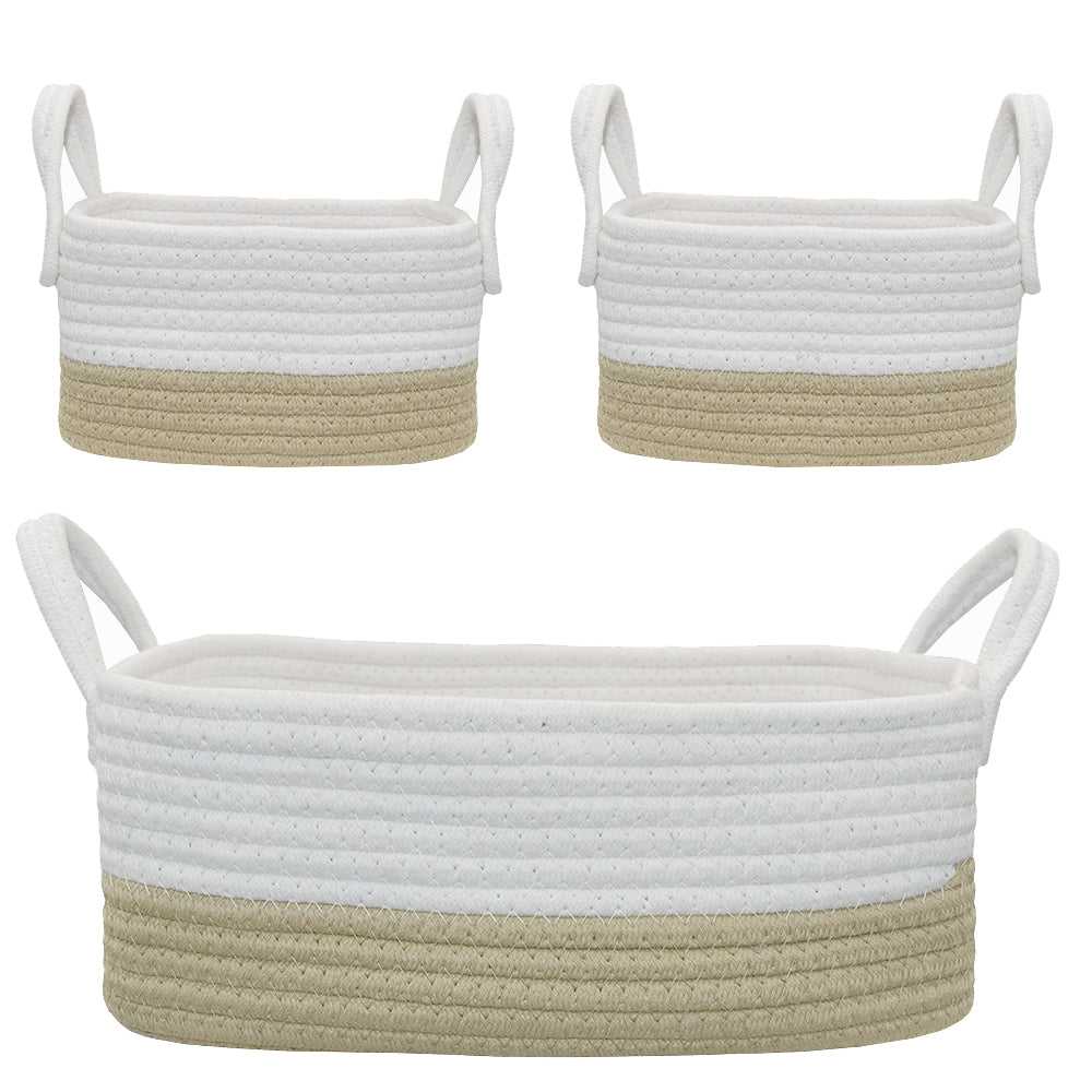 Living Textiles Nursery Storage set Cotton Rope 3pc - White / Natural - Tiny Tots Baby Store 