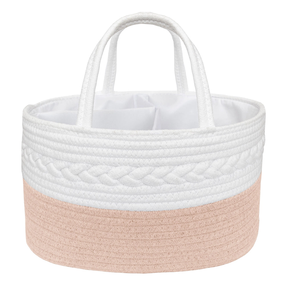 Living Textiles Cotton Rope Nappy Caddy - Blush/White - Tiny Tots Baby Store 