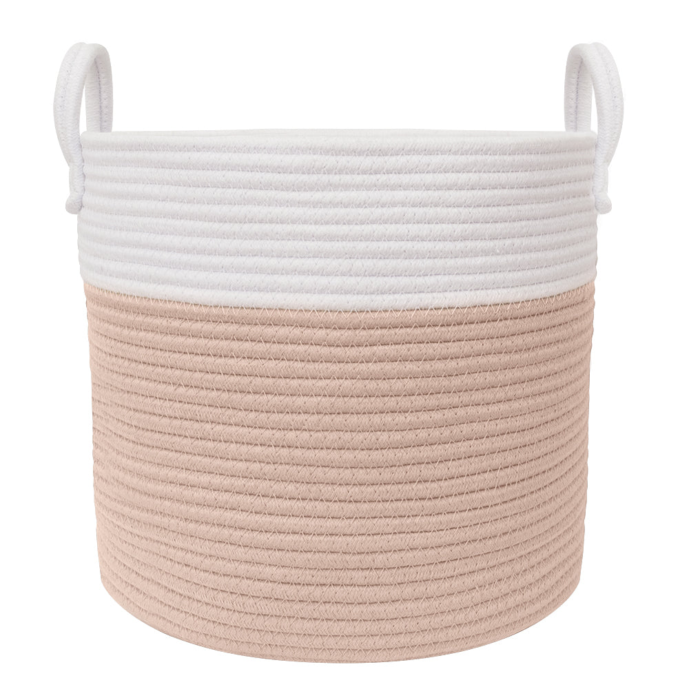 Living Textiles Cotton Rope Hamper -  White / Blush (35 x 30 x 30cm) - Tiny Tots Baby Store 