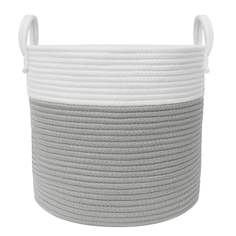 Living Textiles Cotton Rope Hamper - White / Grey (35 x 30 x 30cm) - Tiny Tots Baby Store 