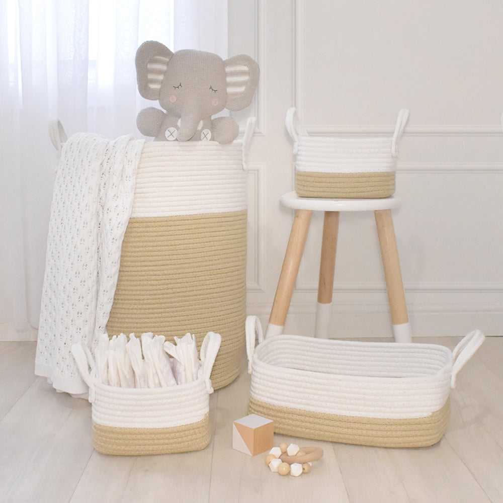 Living Textiles Nursery Storage set Cotton Rope 3pc - White / Natural - Tiny Tots Baby Store 