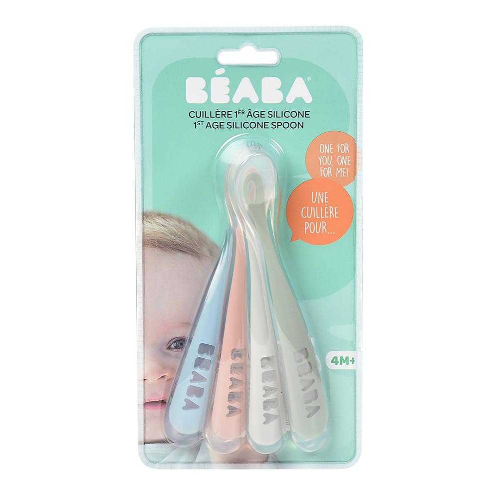 Beaba Ergonomic 1st age silicone spoon 4 Pack - Tiny Tots Baby Store 