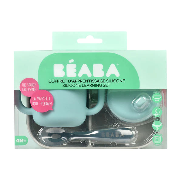 Beaba Silicone Learning  Set- Blue / Grey - Tiny Tots Baby Store 